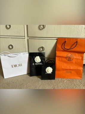 CHANEL Black and White Gift Bags with Camellia Accent